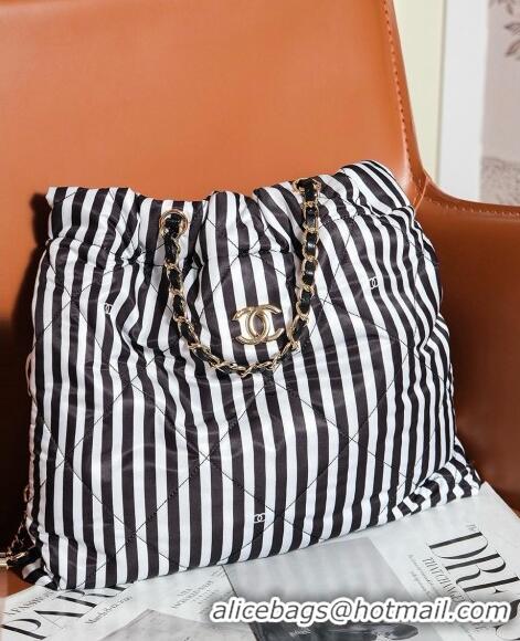 Super Quality Chanel Coco Beach Stripes Printed Fabric Large Backpack Bag AS4692 White/Black 2024