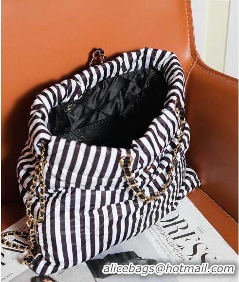 Super Quality Chanel Coco Beach Stripes Printed Fabric Large Backpack Bag AS4692 White/Black 2024