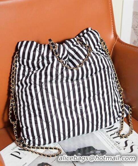 Super Quality Chanel Coco Beach Stripes Printed Fabric Large Backpack Bag AS4692 White/Black 2024