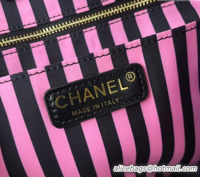 Top Quality Chanel Coco Beach Stripes Print Canvas Shopping Bag AS4693 Pink/Black 2024