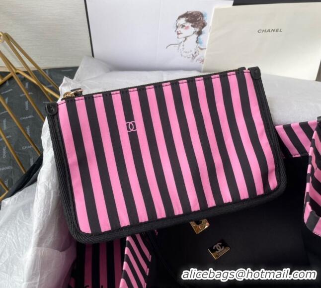 Top Quality Chanel Coco Beach Stripes Print Canvas Shopping Bag AS4693 Pink/Black 2024