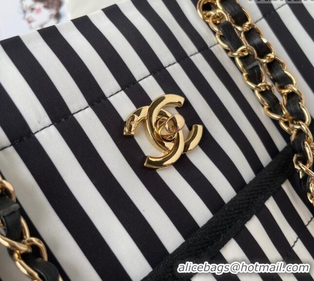 Traditional Specials Chanel Coco Beach Stripes Print Canvas Shopping Bag AS4693 White/Black 2024