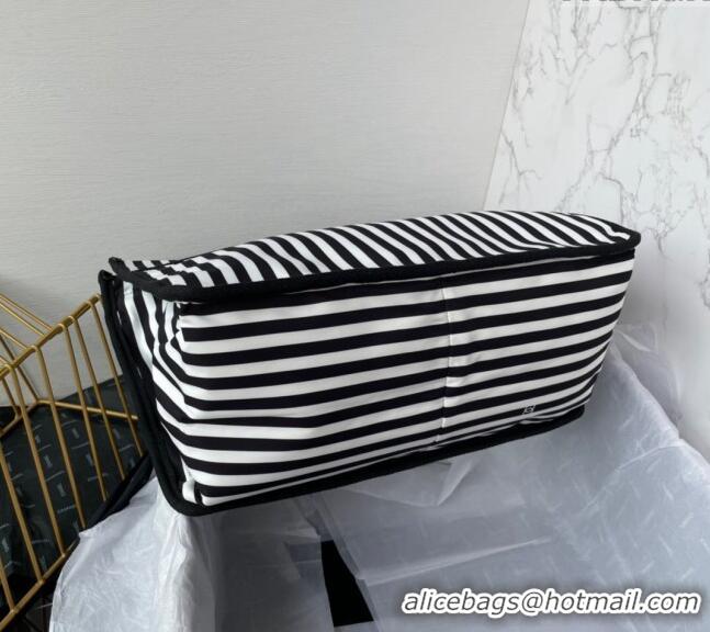 Traditional Specials Chanel Coco Beach Stripes Print Canvas Shopping Bag AS4693 White/Black 2024