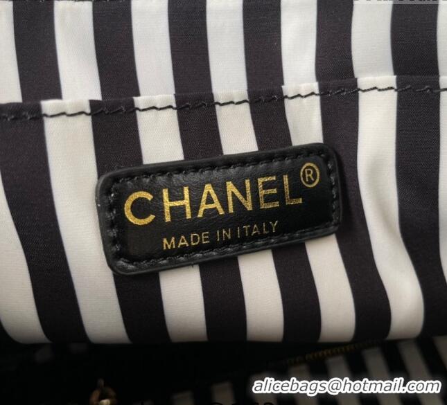 Traditional Specials Chanel Coco Beach Stripes Print Canvas Shopping Bag AS4693 White/Black 2024