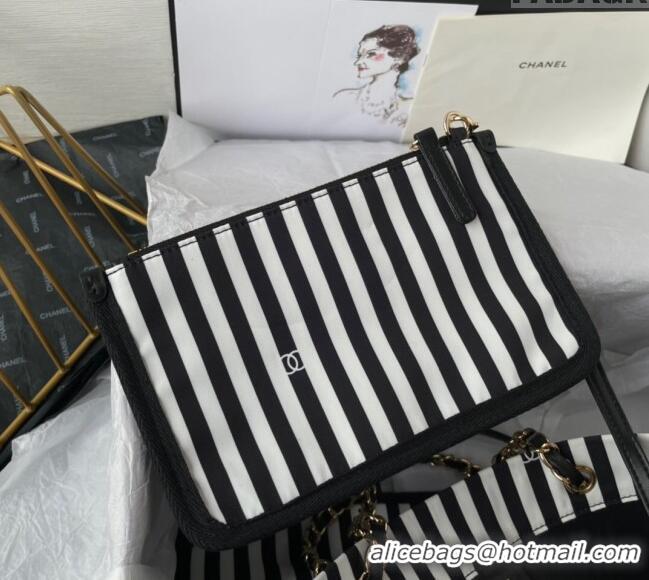 Traditional Specials Chanel Coco Beach Stripes Print Canvas Shopping Bag AS4693 White/Black 2024