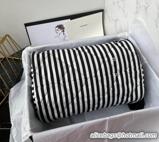 Grade Quality Chanel Coco Beach Stripes Printed Fabric Large Bowling Bag AS4696 White/Black 2024