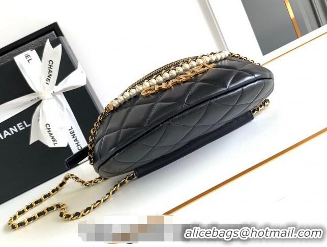 Super Quality Chanel Shiny Lambskin Waist Bag with Pearls AS4991 Black 2024