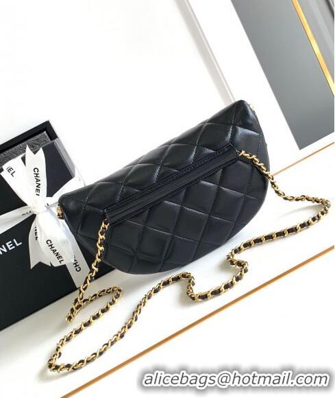 Super Quality Chanel Shiny Lambskin Waist Bag with Pearls AS4991 Black 2024