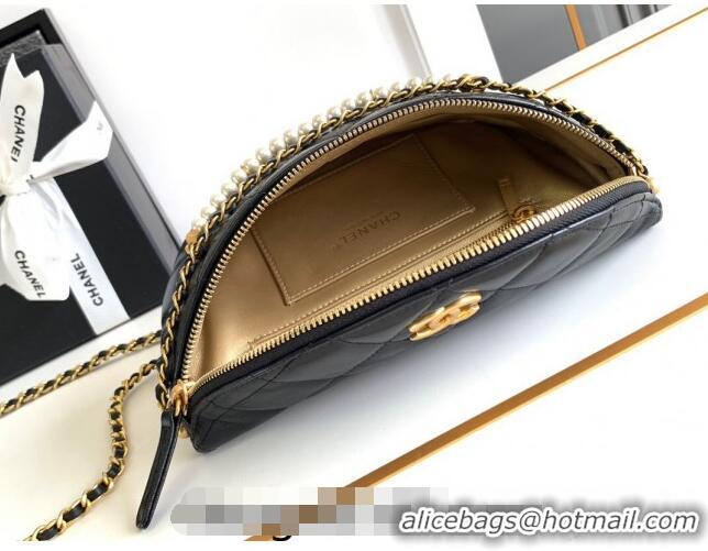 Super Quality Chanel Shiny Lambskin Waist Bag with Pearls AS4991 Black 2024