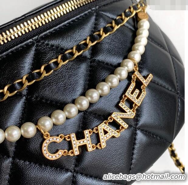 Super Quality Chanel Shiny Lambskin Waist Bag with Pearls AS4991 Black 2024