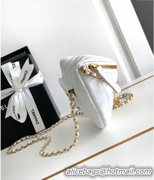 Buy Discount Chanel Shiny Lambskin Waist Bag with Pearls AS4991 White 2024