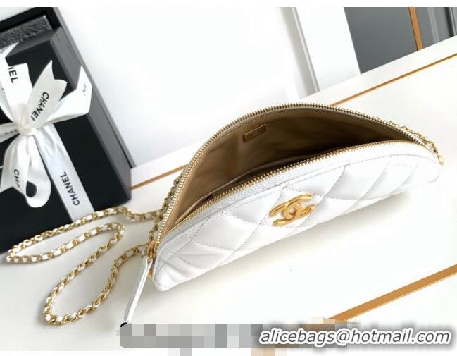 Buy Discount Chanel Shiny Lambskin Waist Bag with Pearls AS4991 White 2024