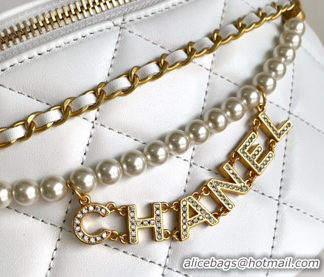 Buy Discount Chanel Shiny Lambskin Waist Bag with Pearls AS4991 White 2024