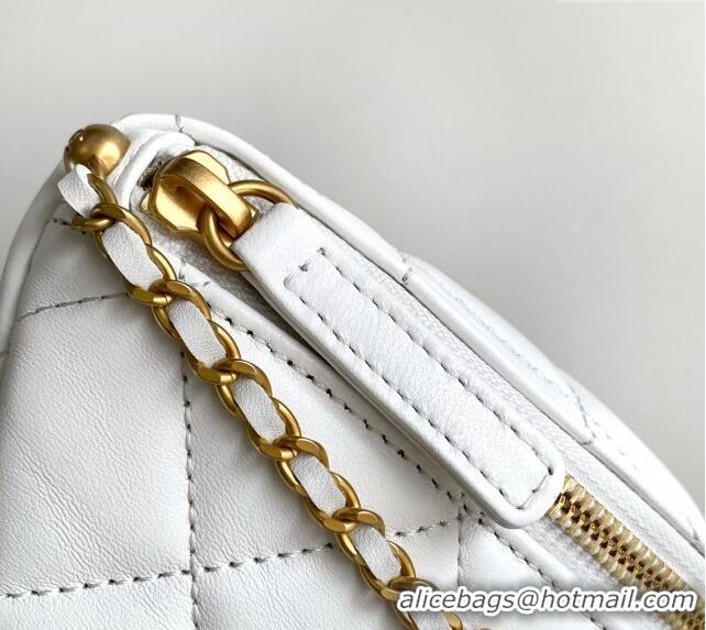 Buy Discount Chanel Shiny Lambskin Waist Bag with Pearls AS4991 White 2024