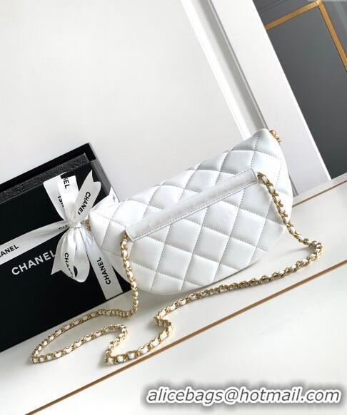 Buy Discount Chanel Shiny Lambskin Waist Bag with Pearls AS4991 White 2024