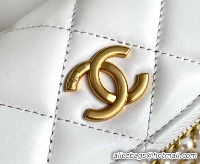 Buy Discount Chanel Shiny Lambskin Waist Bag with Pearls AS4991 White 2024