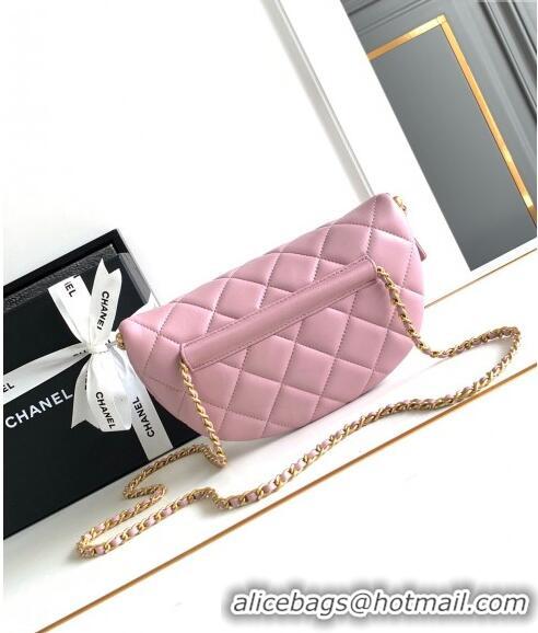 Best Grade Chanel Shiny Lambskin Waist Bag with Pearls AS4991 Pink 2024