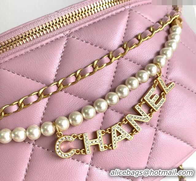 Best Grade Chanel Shiny Lambskin Waist Bag with Pearls AS4991 Pink 2024