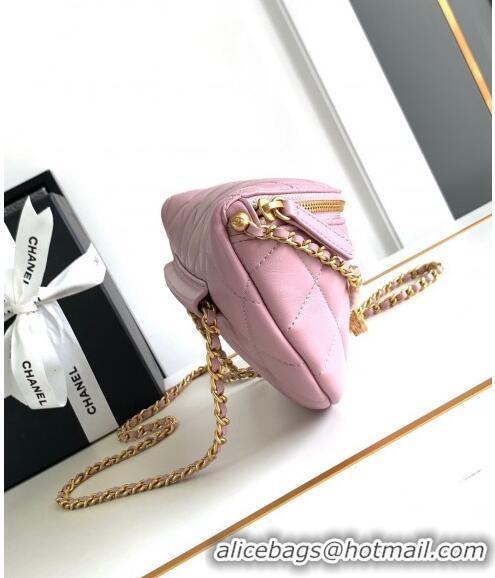 Best Grade Chanel Shiny Lambskin Waist Bag with Pearls AS4991 Pink 2024