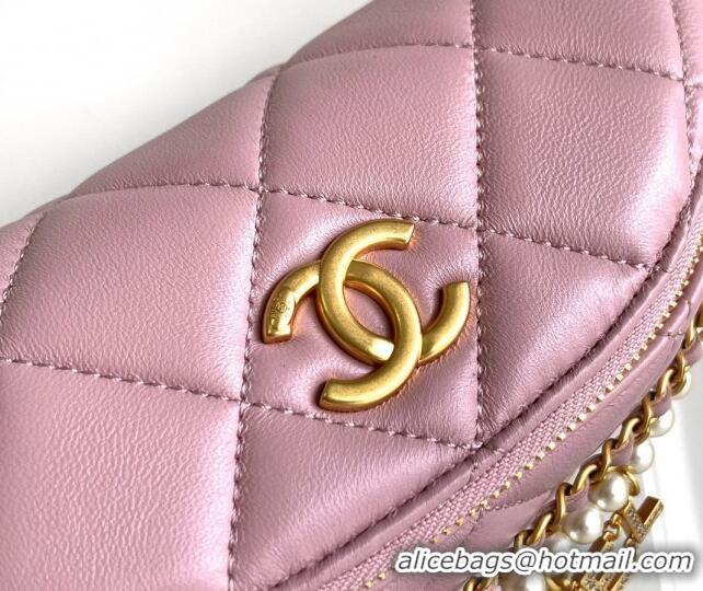 Best Grade Chanel Shiny Lambskin Waist Bag with Pearls AS4991 Pink 2024