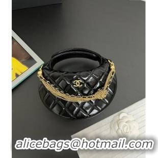 Well Crafted Chanel Shiny Crumpled Calfskin Pouch with Knot Chain AP4058 Black 2024