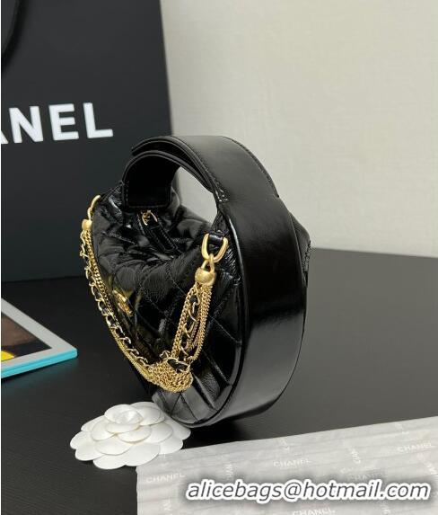 Well Crafted Chanel Shiny Crumpled Calfskin Pouch with Knot Chain AP4058 Black 2024