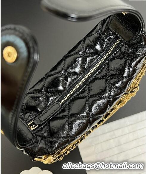 Well Crafted Chanel Shiny Crumpled Calfskin Pouch with Knot Chain AP4058 Black 2024