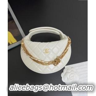 Unique Grade Chanel Shiny Crumpled Calfskin Pouch with Knot Chain AP4058 White 2024