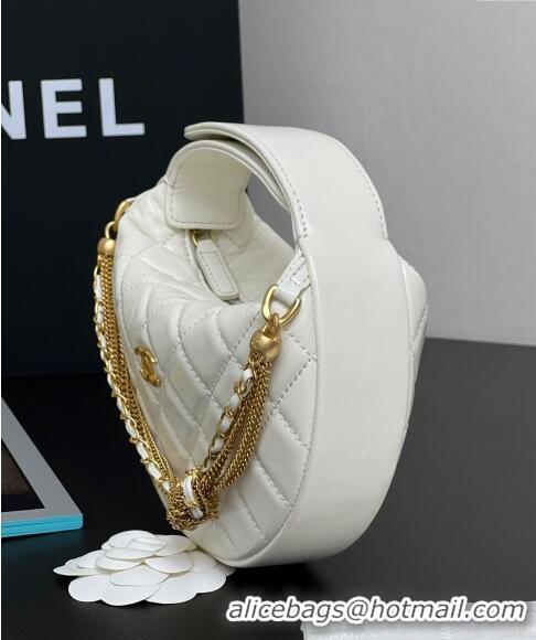 Unique Grade Chanel Shiny Crumpled Calfskin Pouch with Knot Chain AP4058 White 2024