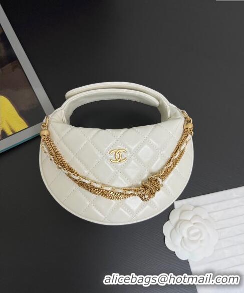 Unique Grade Chanel Shiny Crumpled Calfskin Pouch with Knot Chain AP4058 White 2024