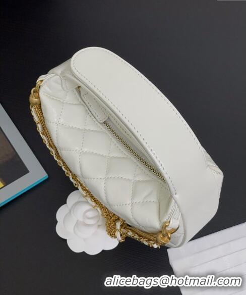 Unique Grade Chanel Shiny Crumpled Calfskin Pouch with Knot Chain AP4058 White 2024