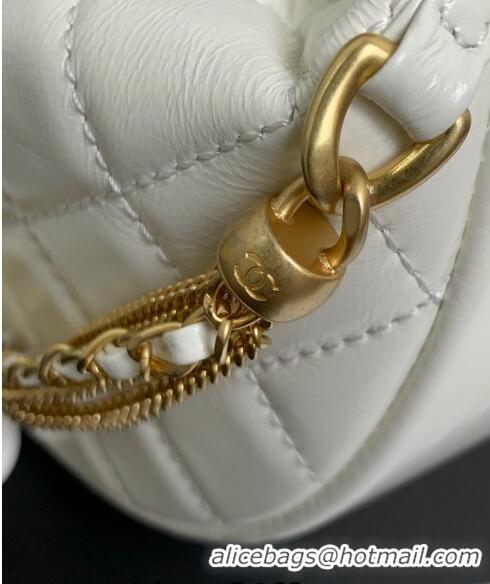 Unique Grade Chanel Shiny Crumpled Calfskin Pouch with Knot Chain AP4058 White 2024