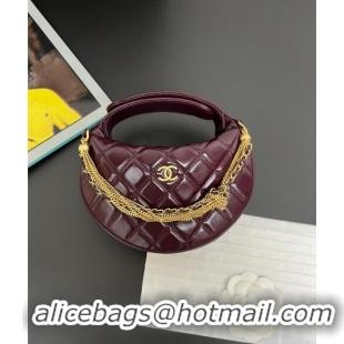 Most Popular Chanel Shiny Crumpled Calfskin Pouch with Knot Chain AP4058 Burgundy 2024