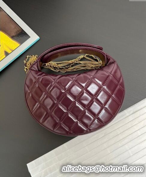 Most Popular Chanel Shiny Crumpled Calfskin Pouch with Knot Chain AP4058 Burgundy 2024