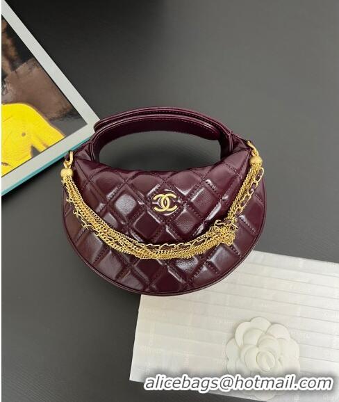 Most Popular Chanel Shiny Crumpled Calfskin Pouch with Knot Chain AP4058 Burgundy 2024