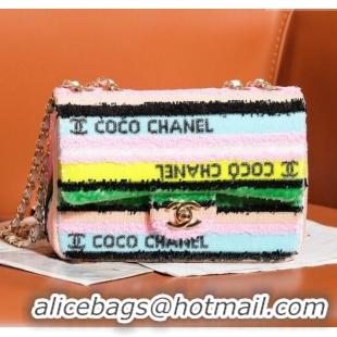 Luxurious Chanel Sequins Mini Flap Bag CH71801 Pink/Yellow/Green 2024