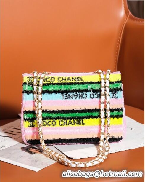 Luxurious Chanel Sequins Mini Flap Bag CH71801 Pink/Yellow/Green 2024