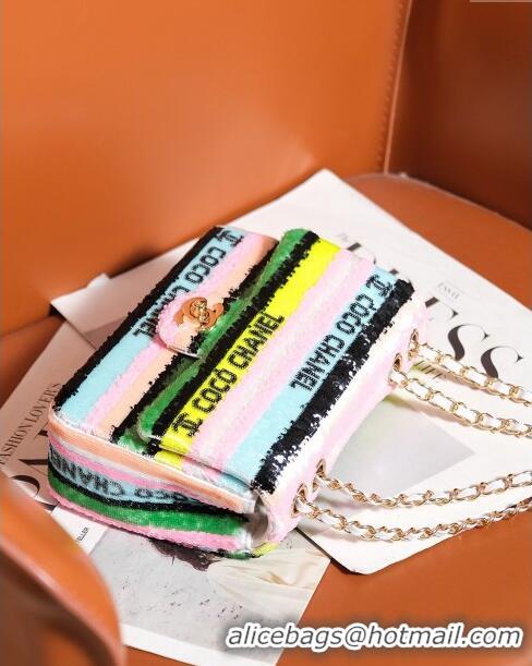 Luxurious Chanel Sequins Mini Flap Bag CH71801 Pink/Yellow/Green 2024