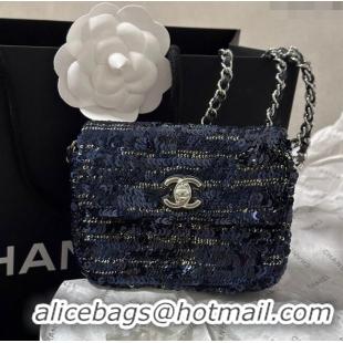 Reasonable Price Chanel Sequins Mini Flap Bag CH71803 Blue/Black 2024