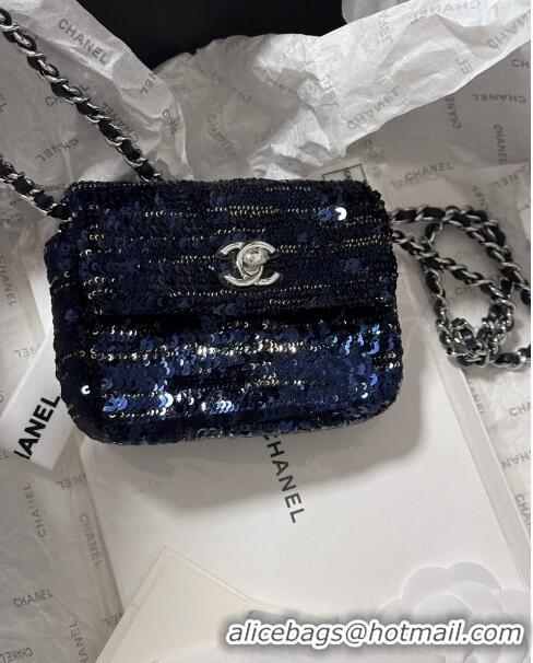 Reasonable Price Chanel Sequins Mini Flap Bag CH71803 Blue/Black 2024