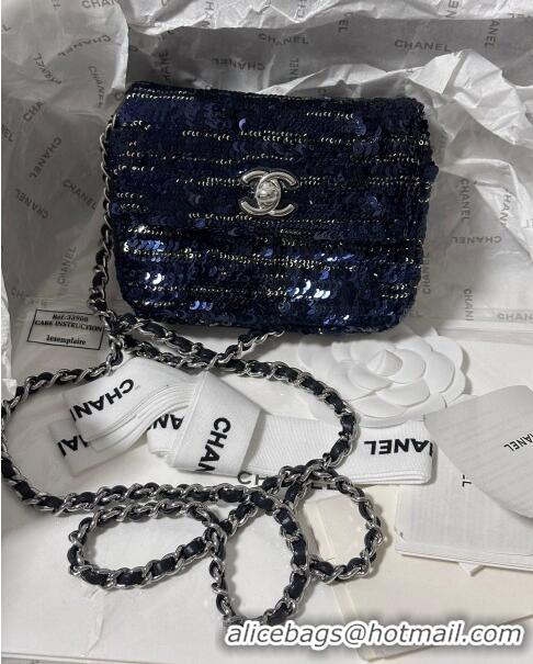 Reasonable Price Chanel Sequins Mini Flap Bag CH71803 Blue/Black 2024