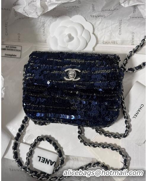 Reasonable Price Chanel Sequins Mini Flap Bag CH71803 Blue/Black 2024