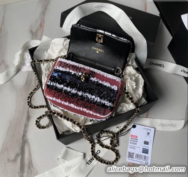 Top Design Chanel Sequins Mini Flap Bag AS3268 Black/Pink/Red 2024