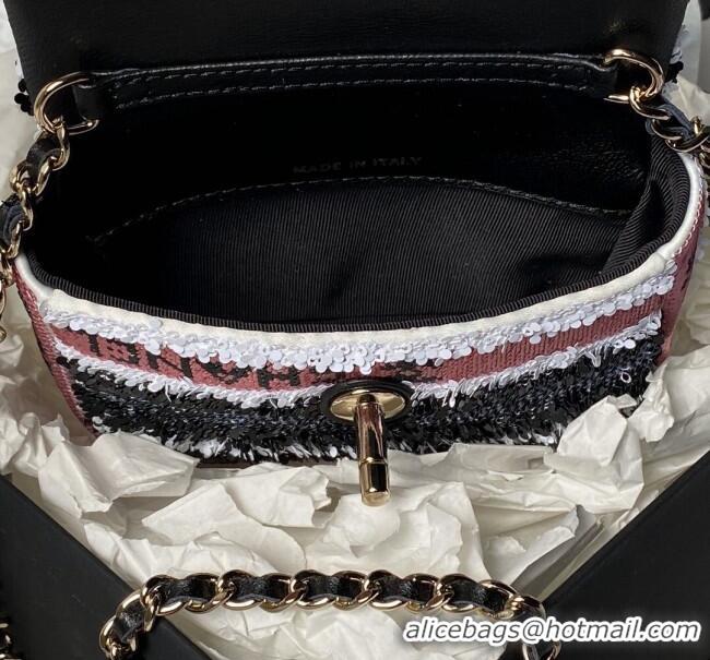 Top Design Chanel Sequins Mini Flap Bag AS3268 Black/Pink/Red 2024