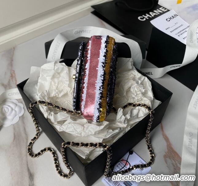 Top Design Chanel Sequins Mini Flap Bag AS3268 Black/Pink/Red 2024