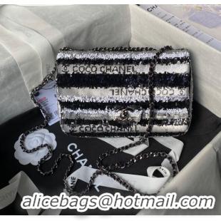 Affordable Price Chanel Sequins Mini Flap Bag AS3269 Black/Blue/Silver 2024