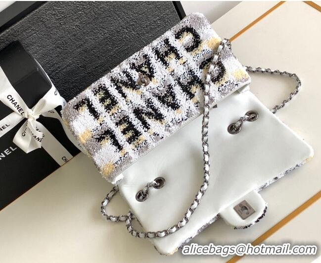 Unique Grade Chanel Sequins Logo Medium Flap Bag AS1811White/Black 2024