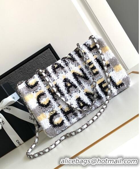 Unique Grade Chanel Sequins Logo Medium Flap Bag AS1811White/Black 2024