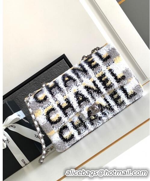 Unique Grade Chanel Sequins Logo Medium Flap Bag AS1811White/Black 2024