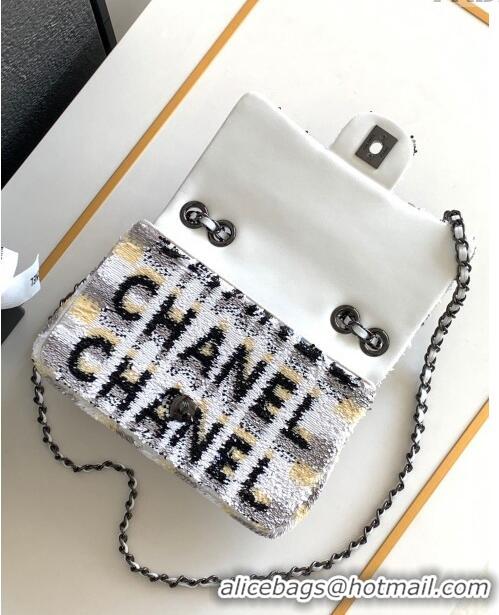 Grade Design Chanel Sequins Logo Mini Flap Bag AS1810 White/Black 2024